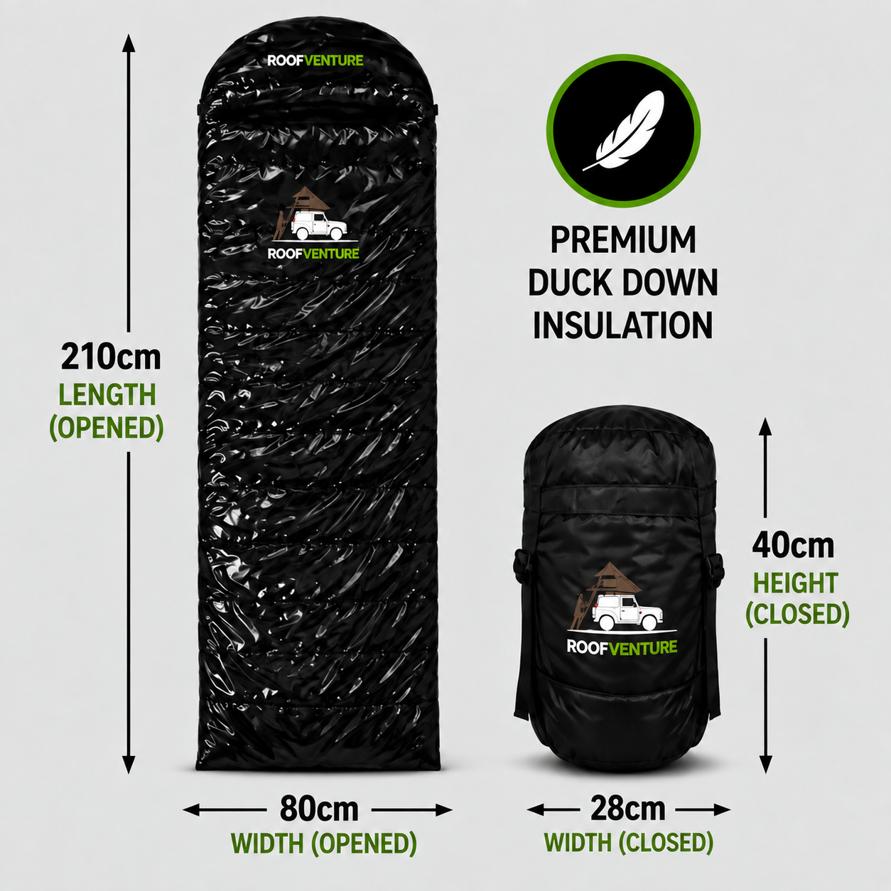 ROOFVENTURE ICEWOLF L, 4-Season 3000g Down envelope sleeping bag