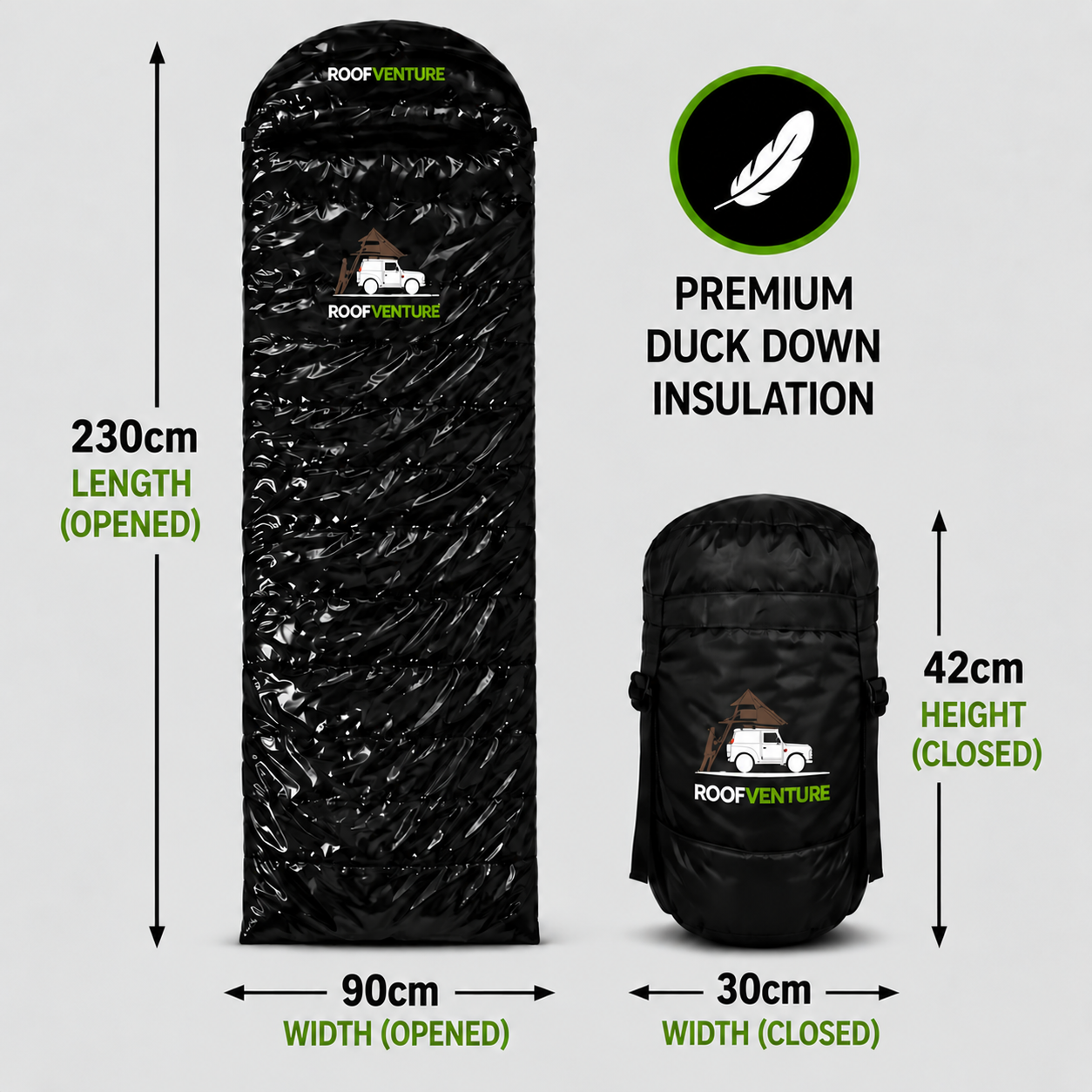 ROOFVENTURE ICEWOLF XL, 4-Season 3200g Down envelope sleeping bag