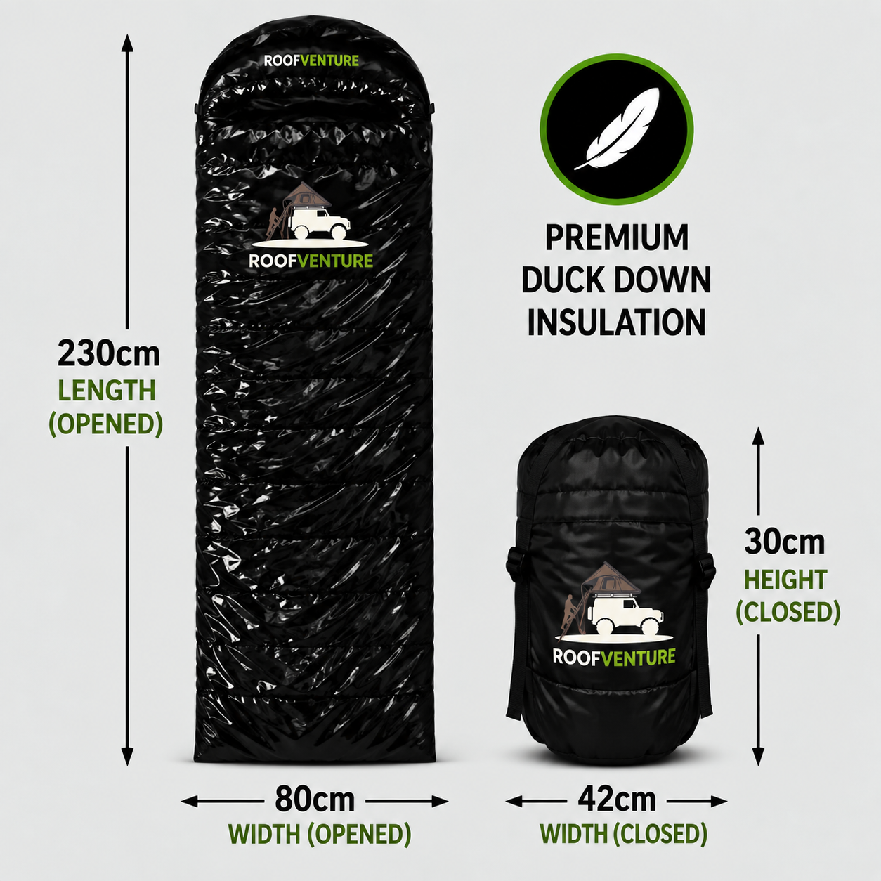 ROOFVENTURE ICEWOLF XL, 4-Season 3200g Down envelope sleeping bag